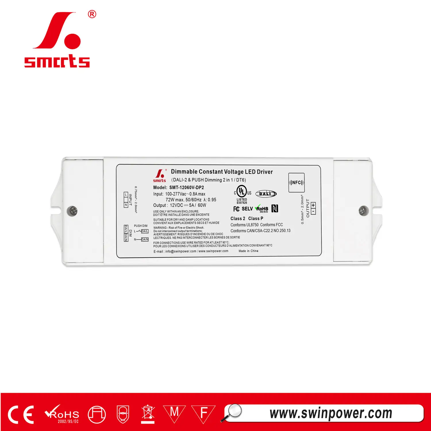 12v Ac-dc 60w Constant Voltage Dali-2 Push Dimming Led Driver Power Supply