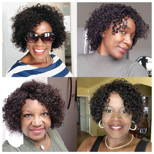 Peluca corta de cabello humano brasileño para mujeres negras Peluca rizada Ombre marrón con flequillo Sin pegamento Sin encaje Frontal Cabello de aspecto natural - Product Image 4