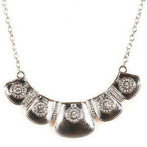 Jeweljunk Vintage Cute Statement Necklace Silver Plated Austrian Diamond Stones 1103017 Brass Strand Blade Chain Type <b>Torque</b> - Product Image 1