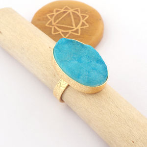 Regalo de aniversario de boda ágata natural azúcar druzy diseñador textura acabado Collet set banda anillo 18K chapado en oro anillos ajustables - Product Image 1