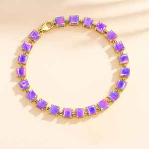 Lavender Fire <b>Opal</b> Octagon Tennis <b>Bracelet</b> Natural <b>Opal</b> Gemstone Silver <b>Bracelet</b> Birthstone Jewelry Gift For Mom - Product Image 2