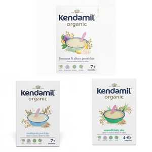 Céréales pour bébés bio Kendamil Banane & Prune Porridge 150g Poudre multigrains Aliments de sevrage Certifié CE Origine Royaume-Uni - Product Image 1