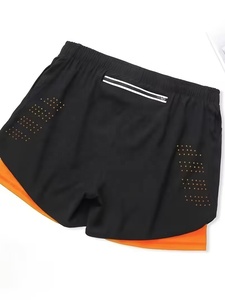 Wholesale 2026 Men's Sporty Short Shorts With Pockets Quick Dry Spandex Polyester Mid Waist Elastic Waist Orange Black - Product Image 3