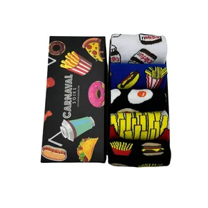 5-Piece Breathable Fast Food Print Embroidery <b>Sock</b> Set for Boys Colorful Nylon <b>Silk</b> Disposable for Daily Use for Spring - Product Image 1
