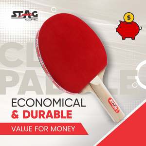 Raquette de tennis de table professionnelle Stag Iconic Club avec matériau en bois et caoutchouc, picots vers l'extérieur, design durable en fibre de carbone, 158x152mm - Product Image 3