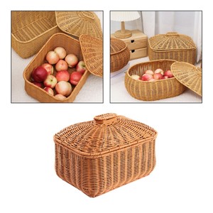 Eco-Friendly Rattan <b>Wicker</b> <b>Storage</b> <b>Basket</b> <b>Lid</b> Multifunctional Organizer for Kitchen Vegetables Customized Color Vietnam Modern - Product Image 6