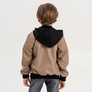 Chaqueta de cuero unisex de otoño para niños de 2 a 14 años estilo de motocicleta primavera e invierno para prendas de vestir de moda con cremallera unisex de PU - Product Image 3