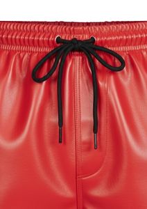 Nouveaux shorts de sport pour hommes en cuir véritable tendance avec cordon de serrage à la taille Rouge avec bordure bleue - Product Image 2