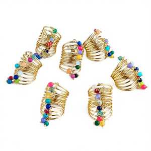 Gold Plated Bohemian Style Cluster <b>Rings</b> Alloy Prong Set with Lab Created Stones for Party - Product Image 2