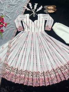 Diseñador indio y pakistaní Faux Georgette Pishwas con borde de encaje bordado de secuencia para Dupatta bordado de fiesta - Product Image 5