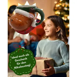 Taza de 200 ml con Diseño de Reno 3D Estilo Caricatura, Logotipo Termotransferible, Pintada a Mano, Apta para Lavavajillas, con Cuchara Incluida, para Regalos Promocionales - Product Image 1