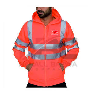 Sweat-shirt à capuche en coton pour hommes, avec fermeture éclair, réflecteur haute visibilité, sécurité, travail d'hiver, pour la construction routière - Product Image 2