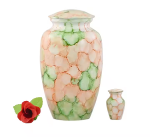 Urna de cremación popular Acabado de mármol naranja y verde único 2025 Urnas clásicas de alta venta con recuerdo y precio asequible - Product Image 1