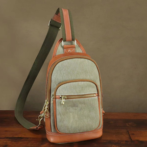 Bolso de Pecho de Lona y Cuero, Moderno, para Uso Diario al Aire Libre, Bandolera Cruzada, Bolso de Viaje Unisex, Duradero, CSB-0074 - Product Image 1