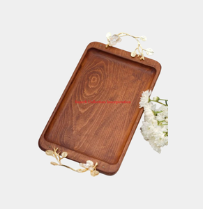 Poignée en métal pour thé café collations plateau de service dernier plateau de service en bois fait à la main avec plateau cuisine et table à manger - Product Image 5