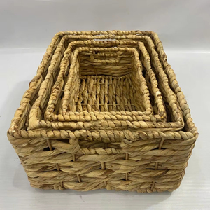 Tự Nhiên Hình Chữ Nhật Dệt Tay Lưu Trữ Giỏ Mạnh Mẽ Nước Hyacinth Với Xử Lý Gấp Tính Năng Tổ Chức Cho Nhà Bếp Giặt - Product Image 1