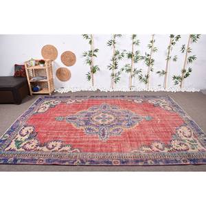 Alfombra turca Vintage, tejido plano de lana roja y morada, patrón de retazos de 6,8 'X 9,7 'para decoración para sala de estar, uso de pasillo, respaldo de látex - Product Image 1