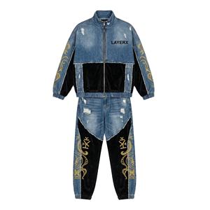 Ensemble survêtement pour homme personnalisé, lavage à l'acide, uni, coupe-vent, en nylon, broderie, deux pièces, veste ample, pantalon, style Y2K - Product Image 1