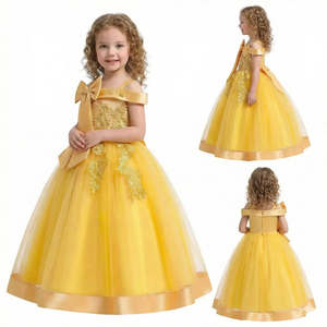 Vestido de Princesa con Bordado para Niñas, Vestido Formal con Lazo Estampado y Decoración de Volantes para Fiestas y Bodas - Product Image 2