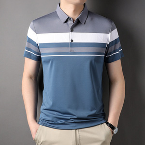 Camiseta de verano con diseño de logotipo personalizado OEM para hombre, camiseta recta con solapa a rayas teñida con hilo de manga de verano para hombre, envío DDP - Product Image 6