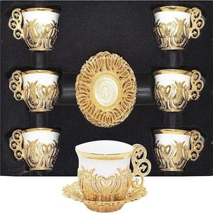 Juego de taza y platillo de café expreso árabe griego turco de 12 piezas, mezcla de colores dorados hechos de cerámica - Product Image 2