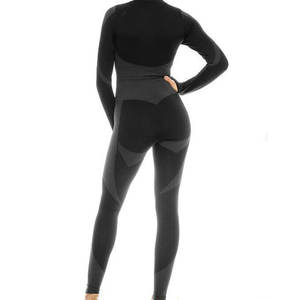 <b>Black</b> 2 Piece Women's Sets High Waist Leggings and <b>Long</b> <b>Sleeve</b> <b>Crop</b> <b>Top</b> Yoga Workout Outfits Simple Two Color Color Tracksuit - Product Image 4