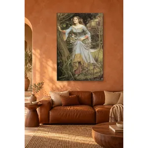 Fida Waterhouse Ophelia en robe bleue appuyant la tête contre un arbre, impression sur toile - Product Image 2