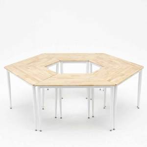 Set of 6 Trapezoidal <b>Tables</b> Minimalist Design Made of Rubber Wood with Iron Cone Legs <b>Office</b> Furniture-HBLG045 - Product Image 2