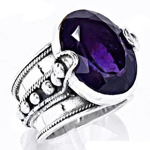 Bague en argent sterling 925 avec améthyste pour femme |   Bague de cocktail ovale en pierre précieuse violette, sertie d'un cadre vintage, certifiée par une tierce partie |   Cadeau - Product Image 2