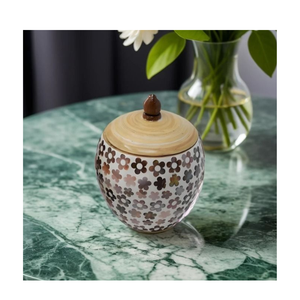 artisanal <b>small</b> polka dot bamboo <b>box</b> <b>with</b> mother-of-pearl inlay unique decorative storage jar for jewelry and gifts - Product Image 2