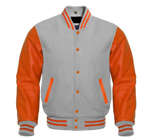 100% Polyester Varsity Jacket <b>Cow</b> Skin Leather Regular Sleeve Style Hood Collar Knitted Process Winter OEM Service Available - Product Image 5