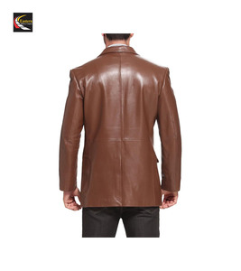 Long manteau en cuir marron pour hommes prix en gros bon marché production en vrac approvisionnement d'usine - Product Image 4