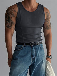 Chaleco Deportivo Informal de Verano para Hombre, Tejido de Punto, con Rayas Verticales, Estilo Delgado, Sin Mangas, Hombros Anchos, Nuevo Estilo - Product Image 6