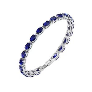Bracelet en argent sterling 925 plaqué or, pierre saphir bleu créé en laboratoire, cadeau de tennis, fête de fiançailles, forme d'amant romantique - Product Image 5