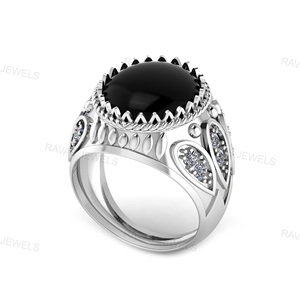 Bague en laiton 2025 avec pierres précieuses plaqué or, cadeau de mariage classique turc personnalisé pour hommes avec pierre d'onyx - Product Image 4
