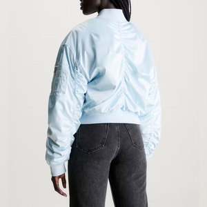 Top llegada de las mujeres Crop Satin Varsity Jacket Nueva venta al por mayor Bajo MOQ Chaqueta de punto con precio barato - Product Image 2