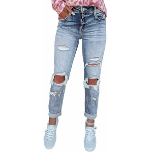 Jeans de Mezclilla Ajustados y Transpirables para Hombre, Estilo Desgastado, Color Sólido, Rotos y Elegantes - Product Image 2