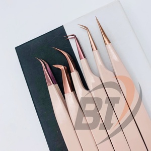 แหนบต่อขนตาสแตนเลสปลายแหลมสีโรสโกลด์แบบมืออาชีพ - Product Image 5