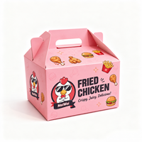 Boîte d'emballage personnalisée rose pour poulet, boîte alimentaire en papier à emporter pour ailes de poulet frites, restaurant de restauration rapide avec poignée