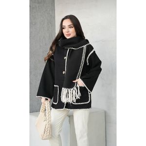 แจ็กเก็ตคาร์ดิแกนผ้าแคชเมียร์ปักลายสำหรับผู้หญิงผ้าพันคอหรูหรา - Product Image 1