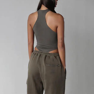 บอดี้สูทสำหรับผู้หญิงบอดี้สูทแขนกุดเข้ารูปเซ็กซี่สีพื้น - Product Image 2