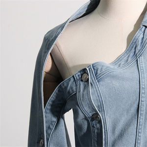 Personnalisable Unique Automne Hiver Printemps Irrégulier Évider Denim Veste Manteau En Denim Lavé Femmes Lady Jeans Veste - Product Image 4