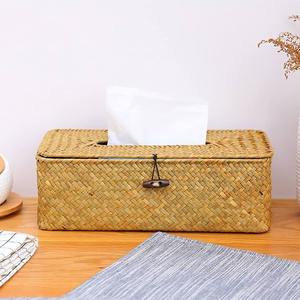 Fabricant vente en gros rectangle jonc de mer boîte à mouchoirs couvre naturel petit porte-serviettes en paille meilleure qualité - Product Image 6