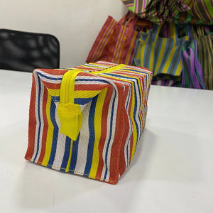 Handmade Eco-Friendly Women's Zipper Case Design Multicolor Striped Pouches Geometric Made Recycled Nylon Woven Material - Product Image 1