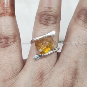 Rough Stone Jewelry Women's <b>Ring</b> Natural Raw Citrine Gemstone November Birthstone Cross Band Christmas 925 Sterling Silver <b>Ring</b> - Product Image 4