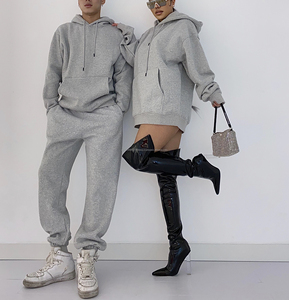 2025ชุดเสื้อฮู้ดตัวยาวสำหรับผู้หญิงชุด2ชิ้นเสื้อฮู้ดผ้าฟลีซขนแกะไซส์ใหญ่พิเศษสำหรับฤดูหนาว - Product Image 5