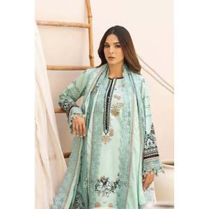 Bohemian Style 3 PC Set Karandi Printed Embroidered Chiffon <b>Shirt</b> Shawl Trousers Dupatta Indian Pakistani Anarkali Dresses - Product Image 2