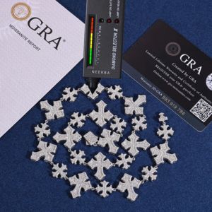 S925 Moissanite Diamond Pave Royal Cross Link Chain-Collier glacé de luxe, collier de déclaration Hip Hop Diamond Tester Pass - Product Image 3