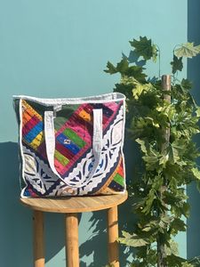 Bolso de mano acolchado de algodón con patrón personalizado para mujer para uso diario y viaje, bolso de compras con diseño de retazos, regalo - Product Image 4