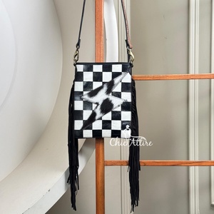กระเป๋าสะพายข้างหนังวัวแท้สำหรับผู้หญิงดีไซน์หรูกระเป๋าถือลายตารางหมากรุกสไตล์ใหม่ - Product Image 1